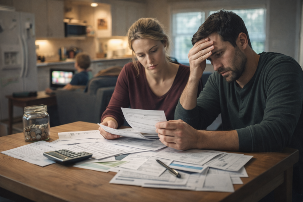 News-style illustration depicting personal loan use in everyday American life