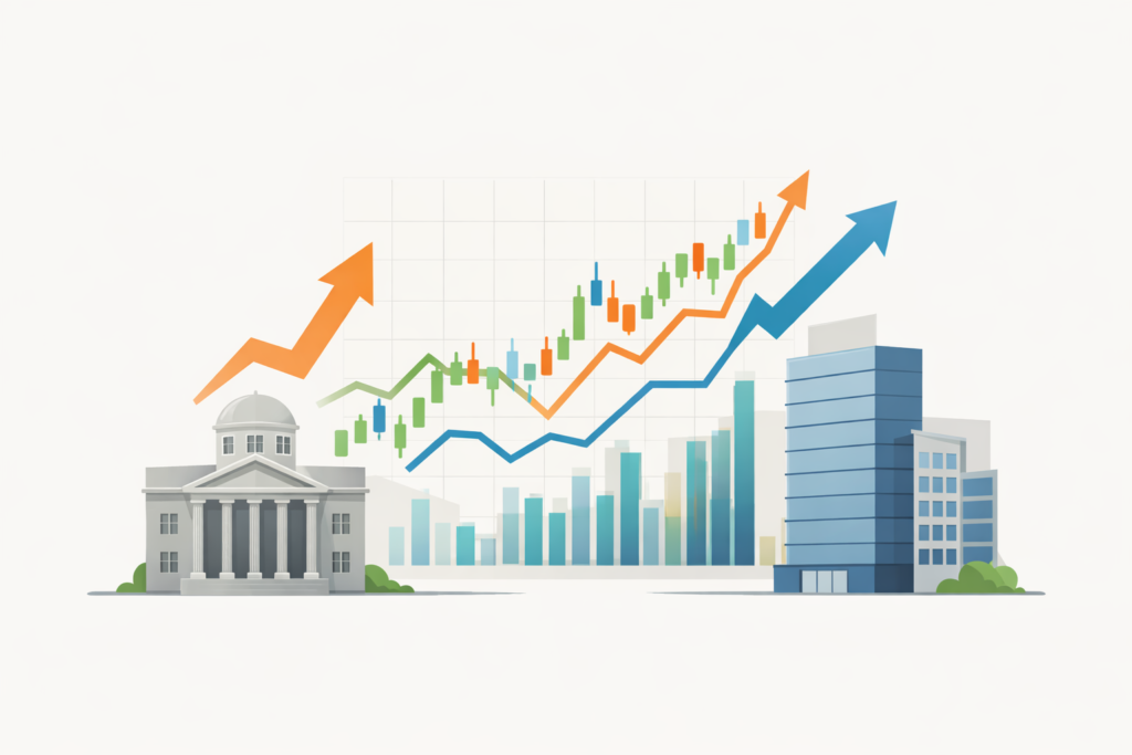 Illustration explaining how the U.S. stock market works