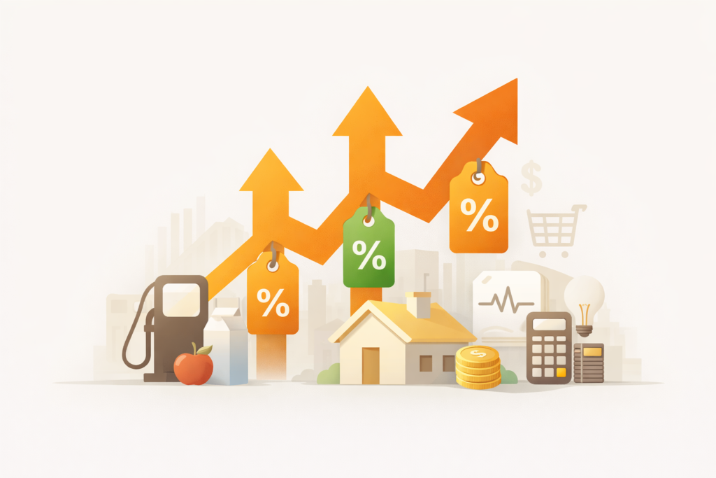 Educational illustration showing the impact of inflation on daily expenses in the U.S.