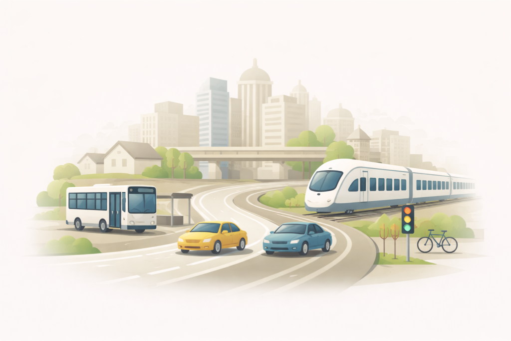 Illustration explaining everyday transportation in the United States