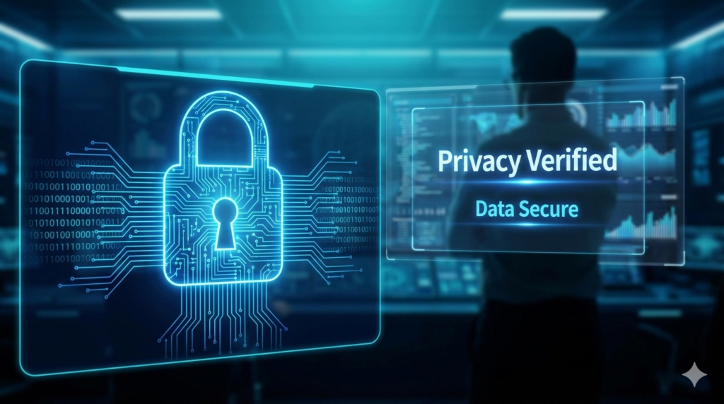 A futuristic digital security interface representing the new 2026 personal data protection laws and the right to privacy.