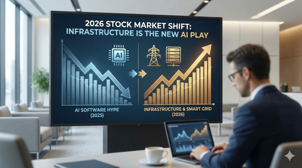 2026 stock market shift analysis showing infrastructure growth charts.
