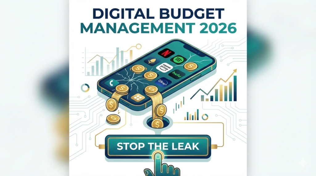 Infographic showing how to eliminate subscription leaks for better digital budget management 2026.