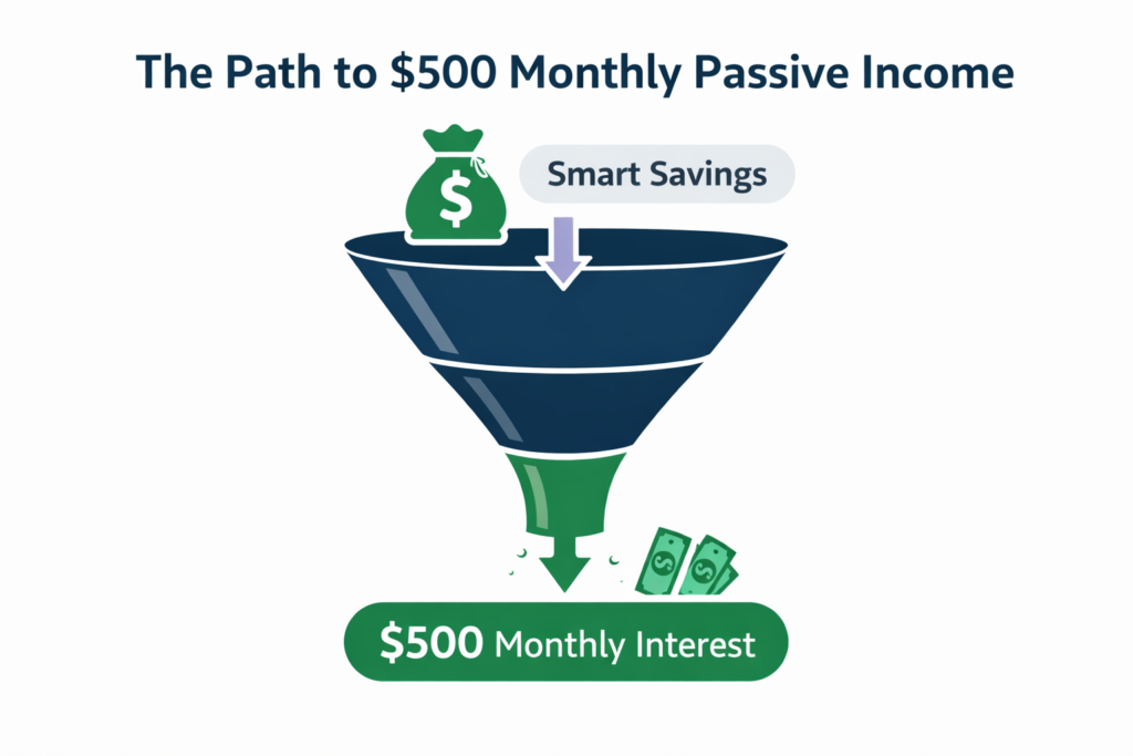 Infographic showing the balance required for passive income 2026 monthly targets.